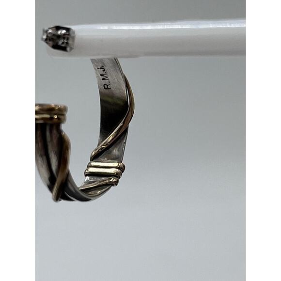 RMJ‎ Signed Designer Sterling Silver 1/20 12k Gold filled Wrapped Hoop Earrings - Picture 10 of 12
